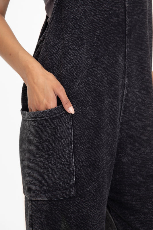 Flow & Flatter:  Vintage-Washed Wide Leg Jumpsuit
