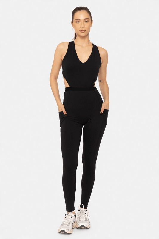 Sculpted Sophistication: Sculpt & Flow V-Neck Cutout Jumpsuit
